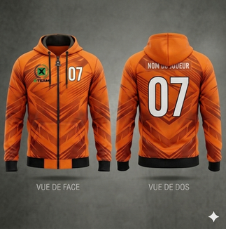 Hoodie personnalisé en sublimation totale pour club sportif avec logos et design sur mesure.