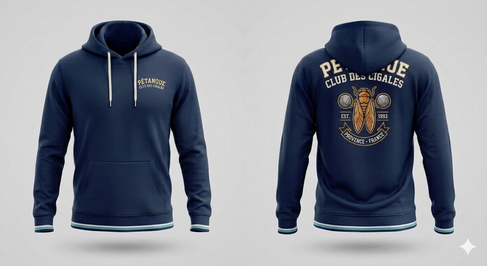 Sweat à capuche pétanque, fabrication Européenne, marquage par sublimation