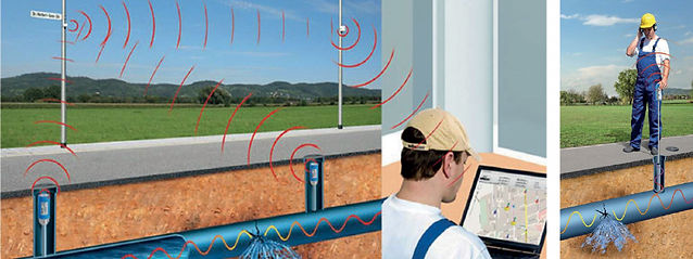 Field technician monitoring subsurface utilities for potential leaks using AI-powered sensors