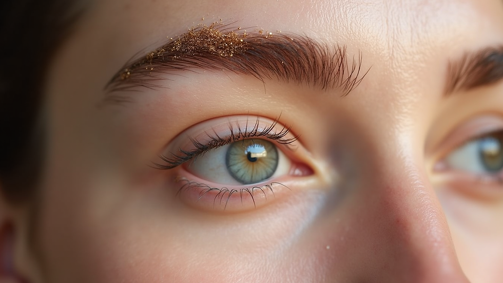 Close-up view of a soft, powdered eyebrow on a light skin tone