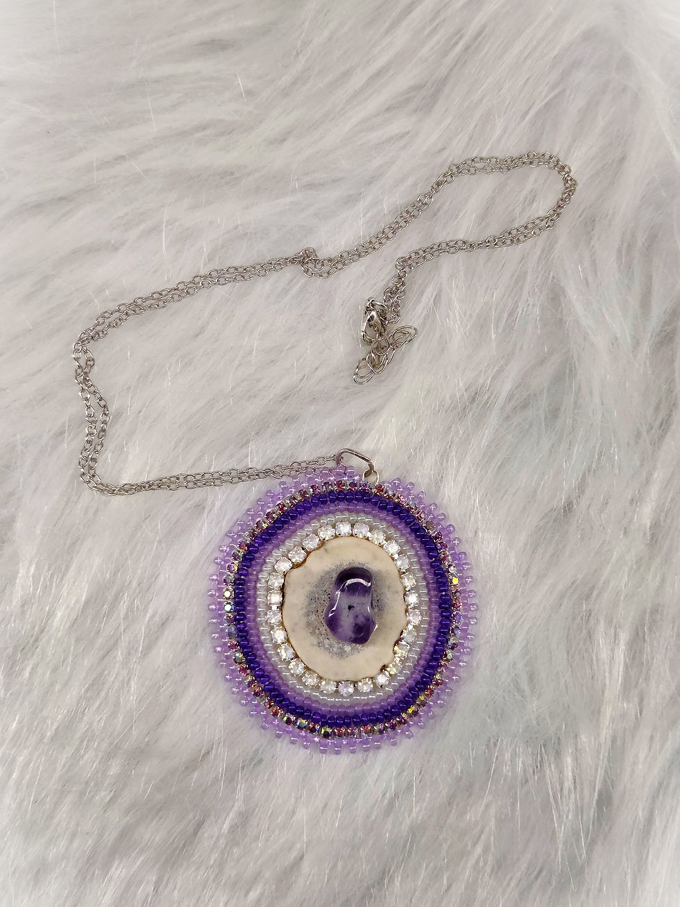 Thumbnail: Amethyst and Deer Antler Beaded Necklace