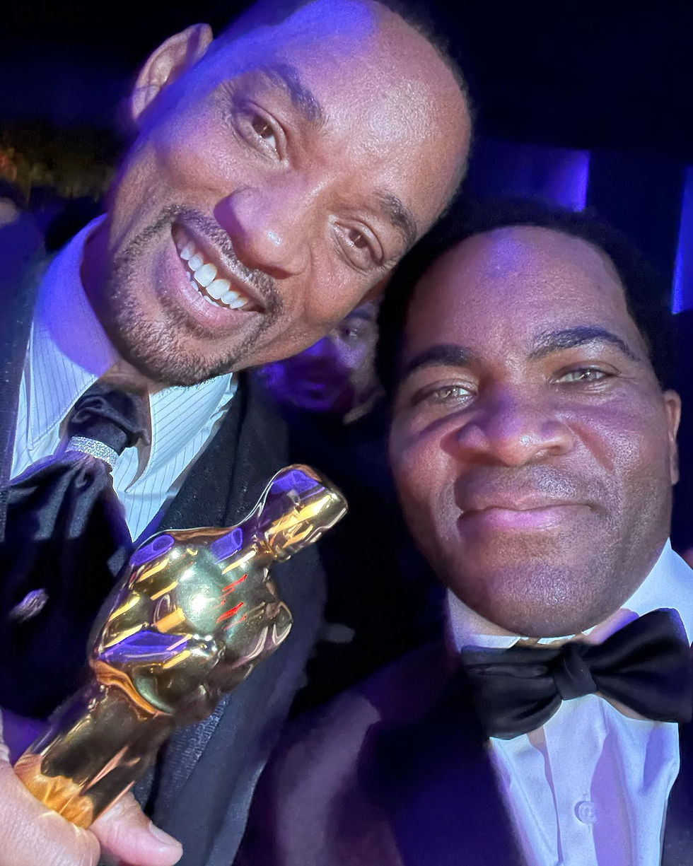 Will Smith and Aaron Bing at Vanity Fair Oscar Party