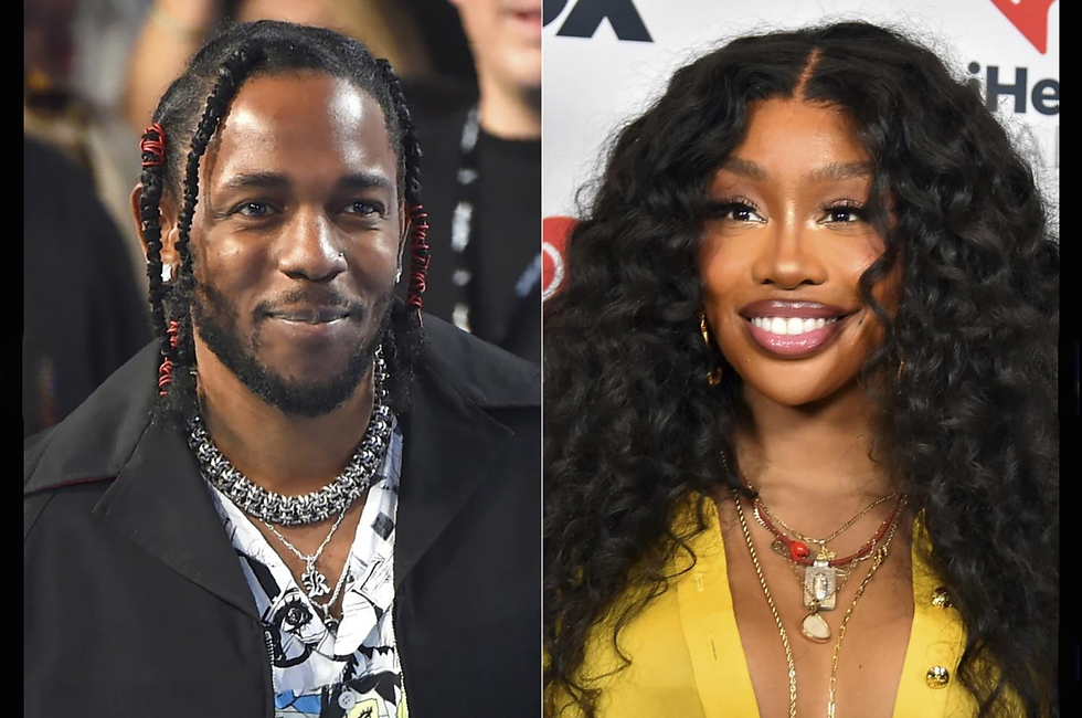 Kendrick Lamar appears at the MTV Video Music Awards in Inglewood, Calif., on Aug. 27, 2017, left, and SZA appears in the press room at the iHeartRadio Music Awards in Los Angeles on April 1, 2024. (AP Photo)