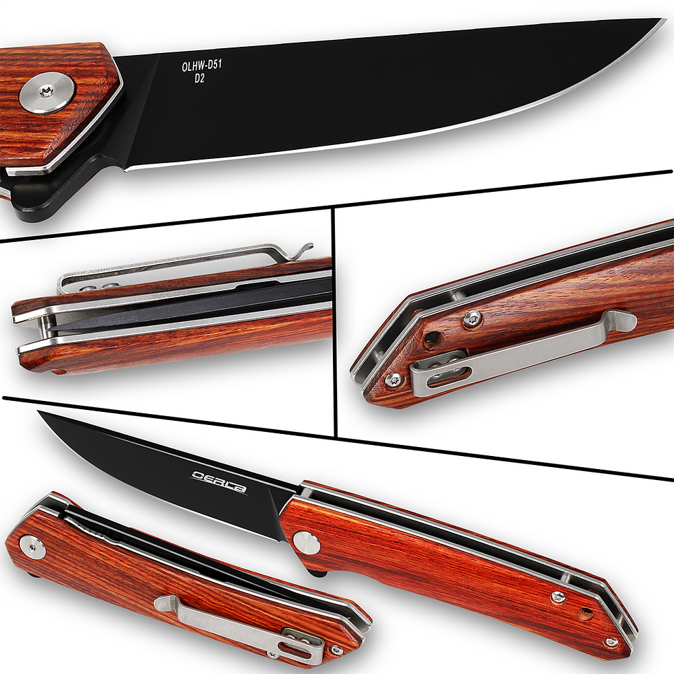 Thumbnail: OERLA OLHW-D51 EDC Folding Pocket Knife 3.9" D2 Steel Blade with Rosewood Handle