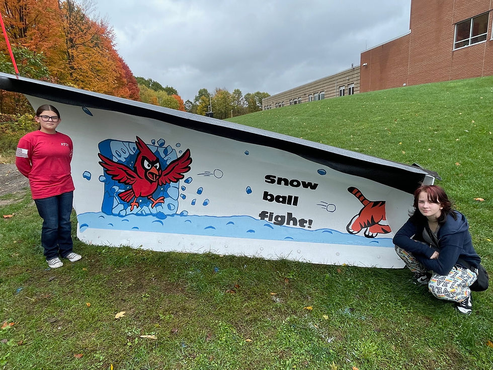 Bloomingdale Middle School's plow submission depicting a cardinal bursting through an ice block to c