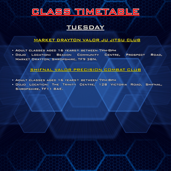 ADULT CLASS TIMETABLE (TUESDAY)