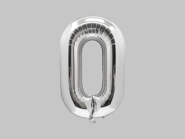 40" Silver Number 0 Foil Balloon Includes Helium