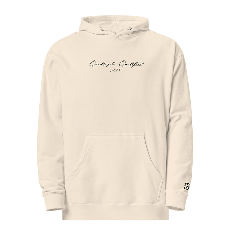 Thumbnail: Script "Quadruple Qualified" - Embroidered - Hoodie - Black Stitching