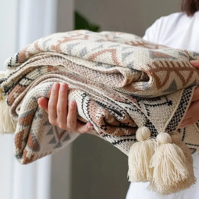 Thumbnail: Soft Tassel Knitted Throw Plaid Bohemian