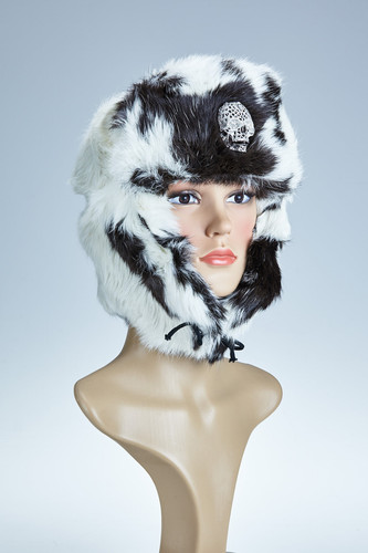 Fur hat black and white/Russian style 