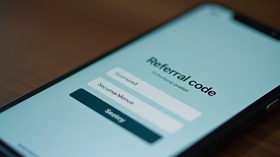 Close-up of a smartphone screen showing a fintech referral code input field