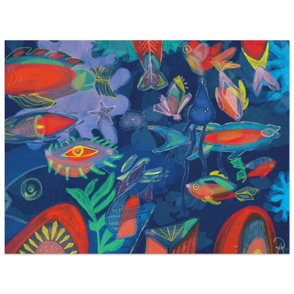 Abstract Watercolor Fish Fine Art Print | Multi-Layered Digital Art