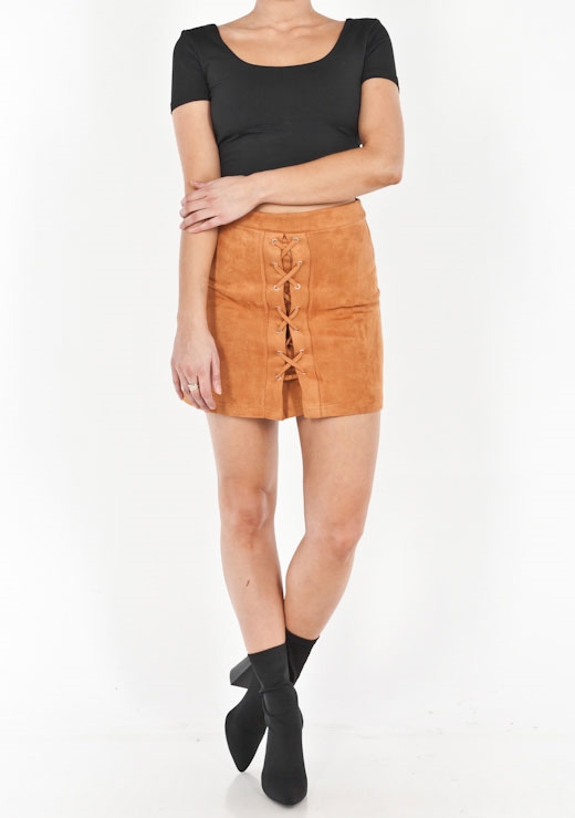 SUEDE ROPE FRONT SKIRT