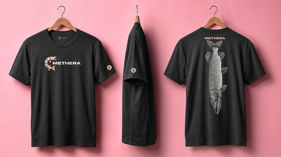 Thumbnail: Black T-shirt with METHERA logo and fish design