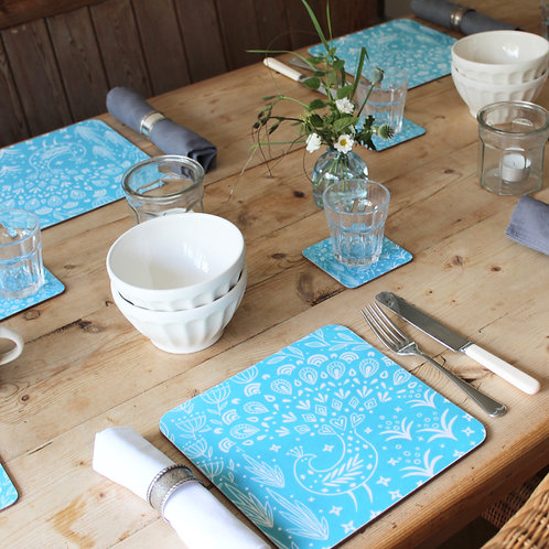 Set of 4 Pearce Peacock Placemats in teal