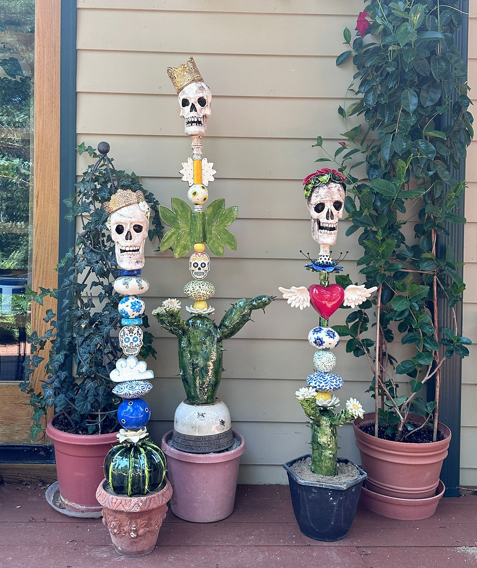 Thumbnail: ceramic Sugar Skull colorful Garden Totem