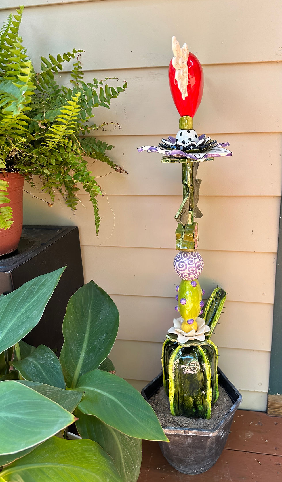 Thumbnail: winged Heart ceramic Garden Totem