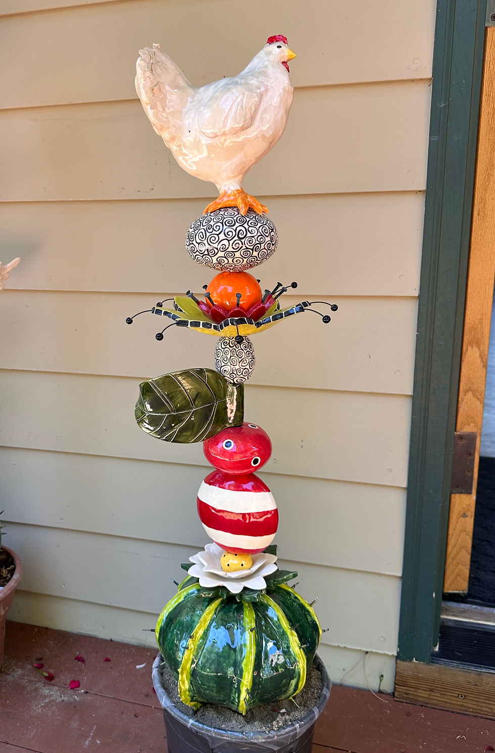 Thumbnail: "Oh Look a Chicken" ceramic Garden Totem