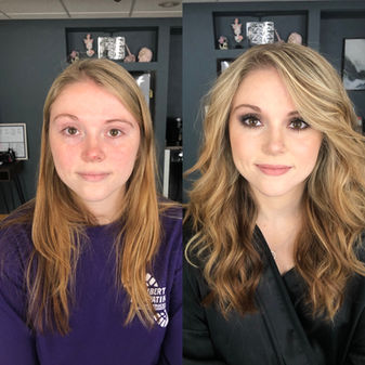 Brunette waves and natural makeup before and after by Sara Miller Makeup Artistry