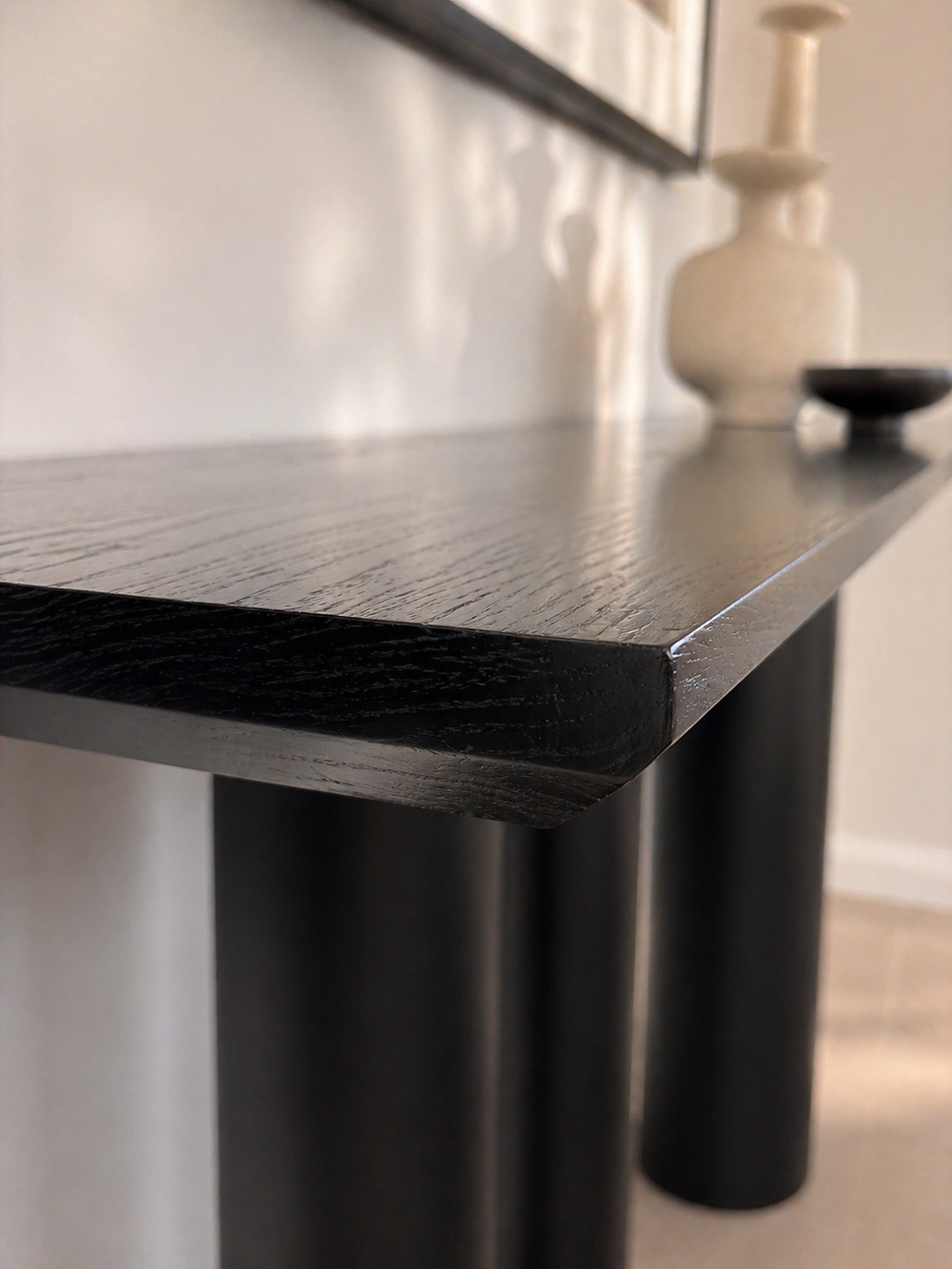 Custom black wooden table surface