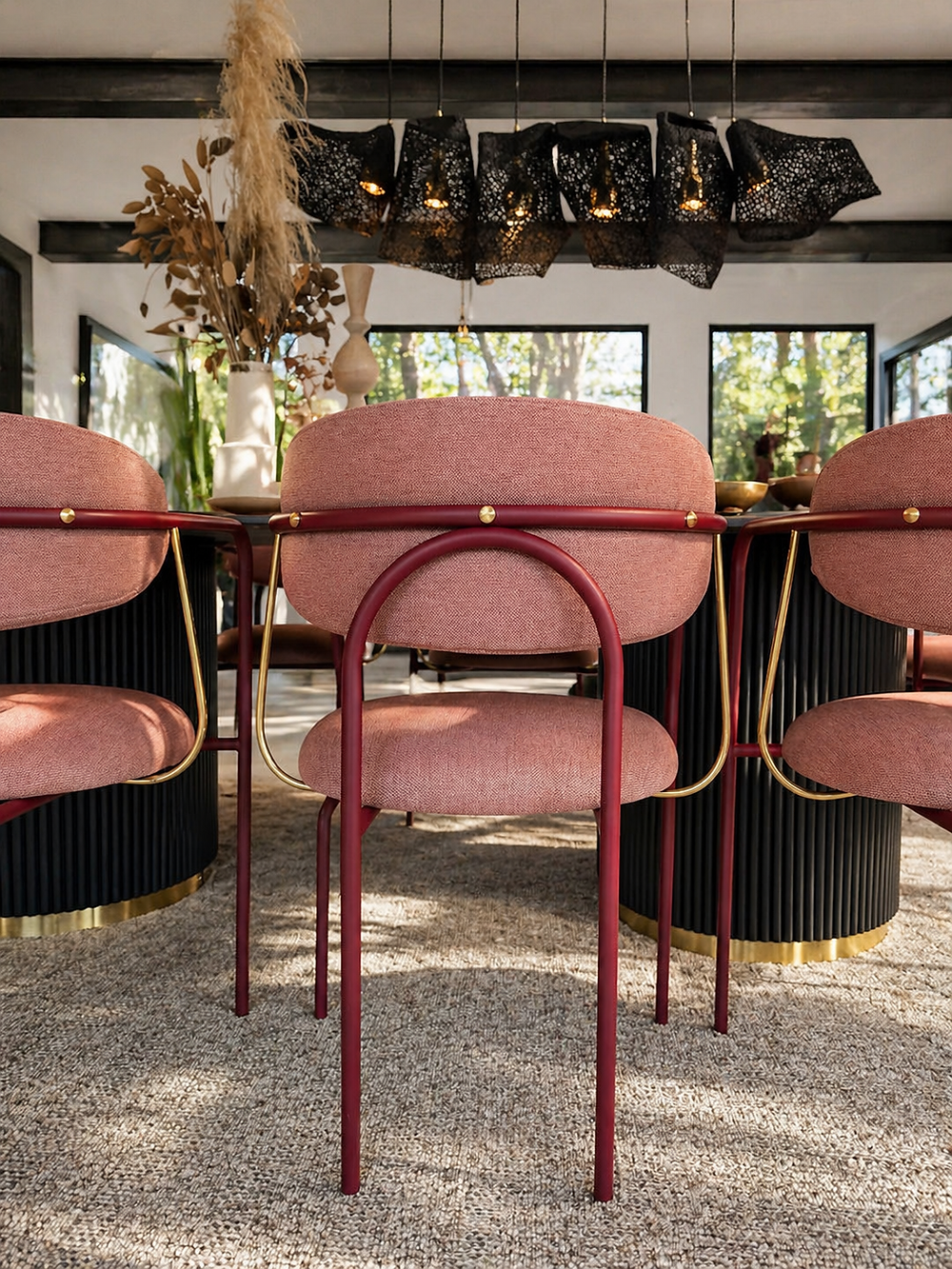 Modern pink dining chairs in a stylish interior design