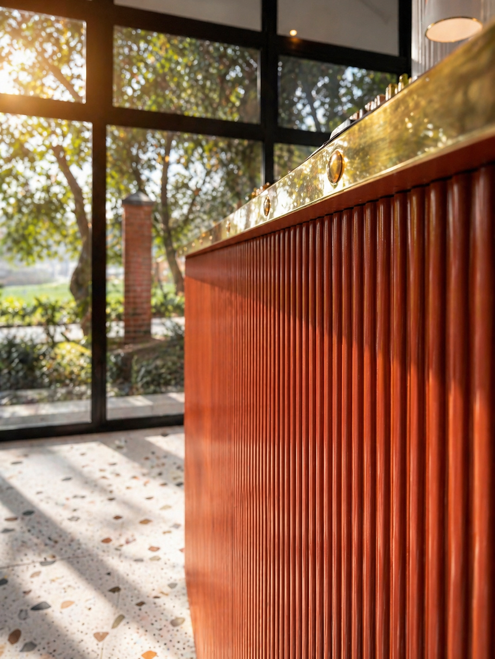 Reception desk detail view.
