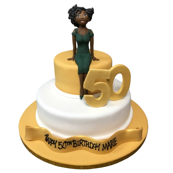 Bespoke Lady on Duo celebration cake with elegant dual-tier design in Solihull, West Midlands.