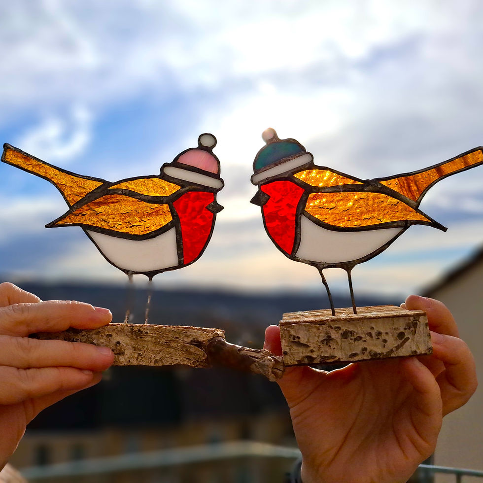 Stained Glass Christmas Robins