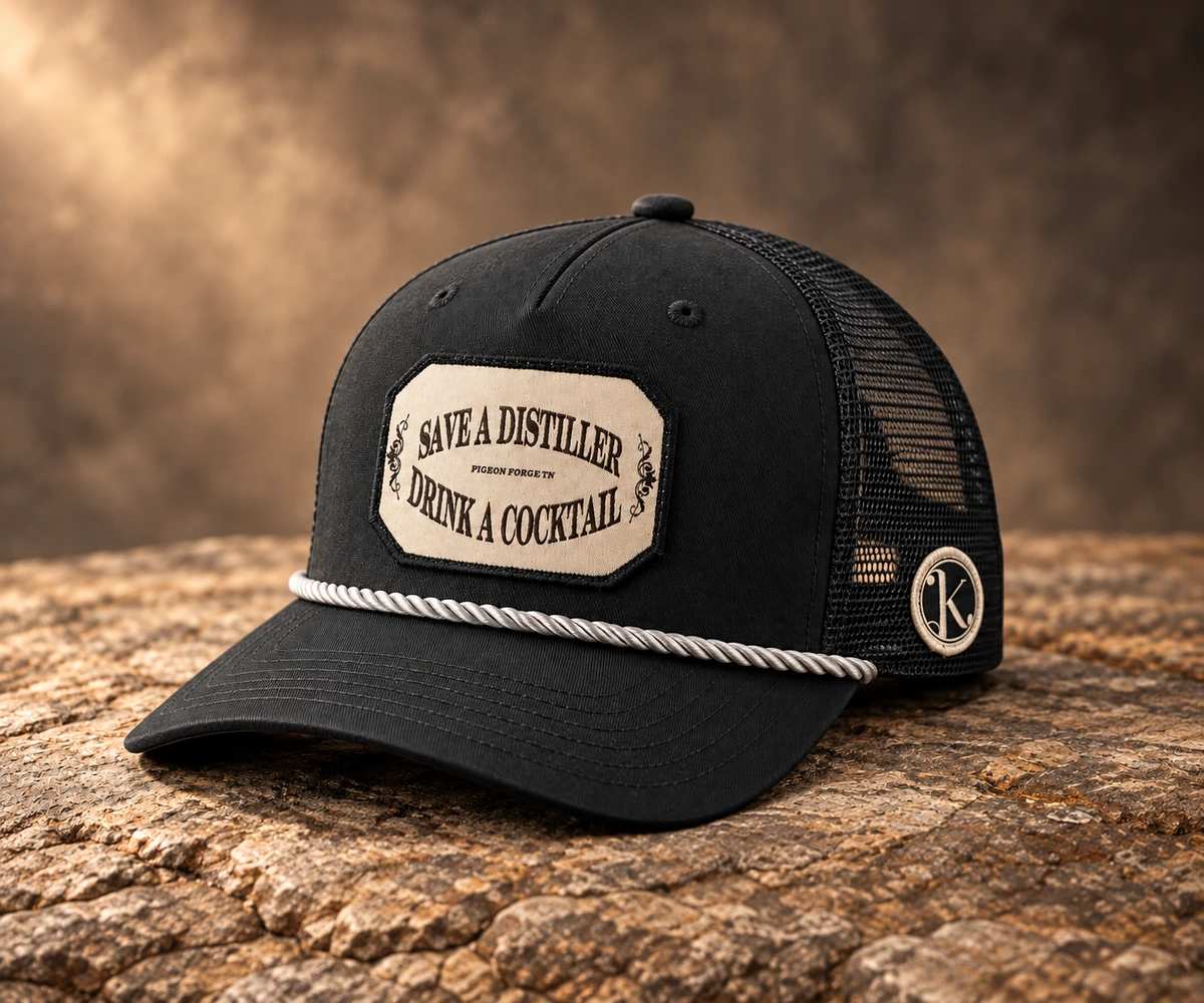 Fabric Patch custom hat, front three-quarter view