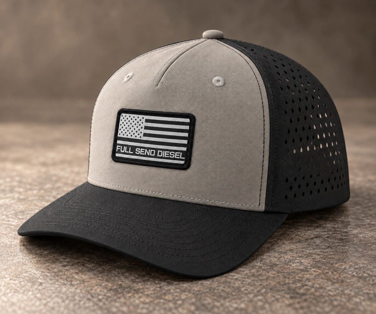 Patch Headwear custom headwear sample, front three-quarter view