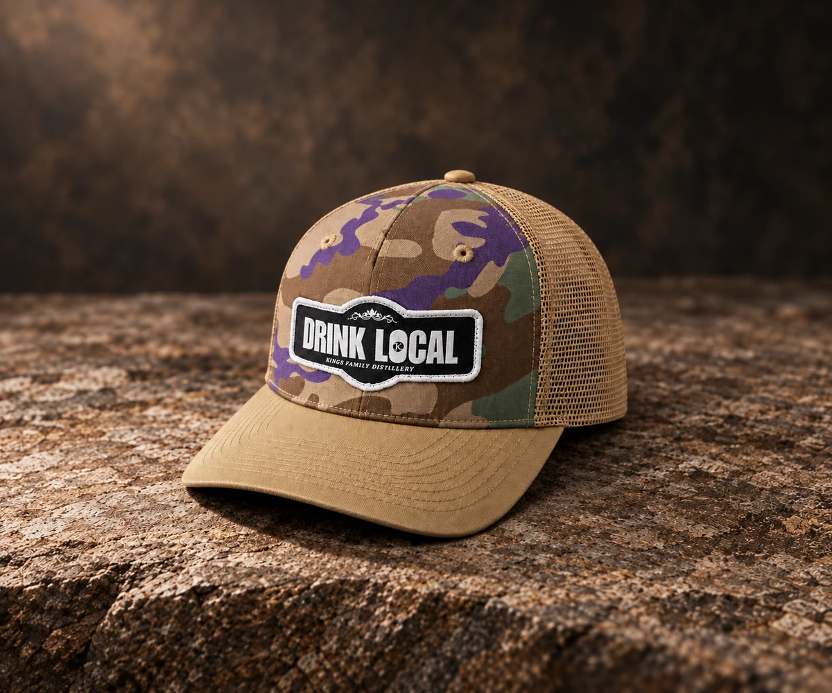 Fabric Patch custom headwear sample, front three-quarter view