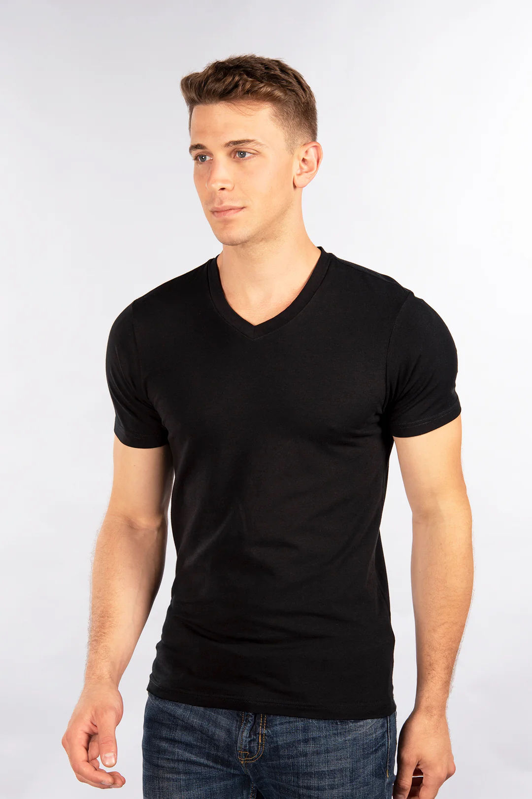 Stretch Slim Fit V Neck Black