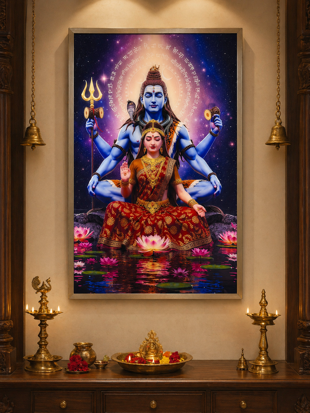 Lord Shiva Parvati LED Glass Frame — Classic front view