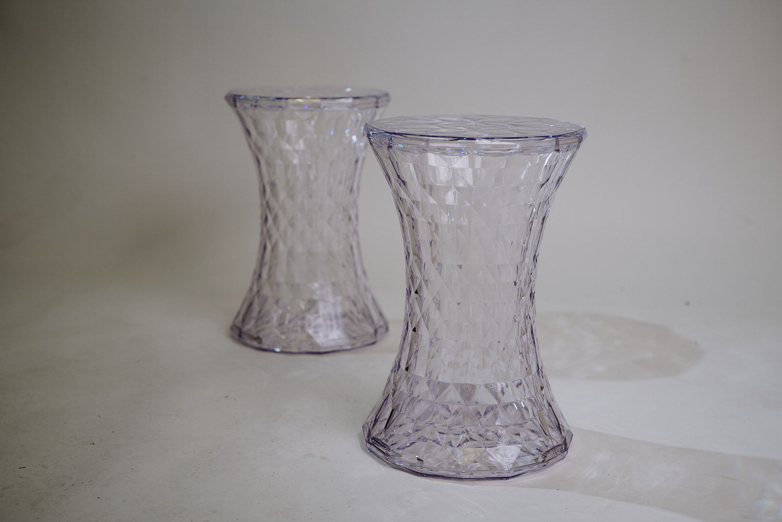 Clear Perspex Matt Blanc faceted stools