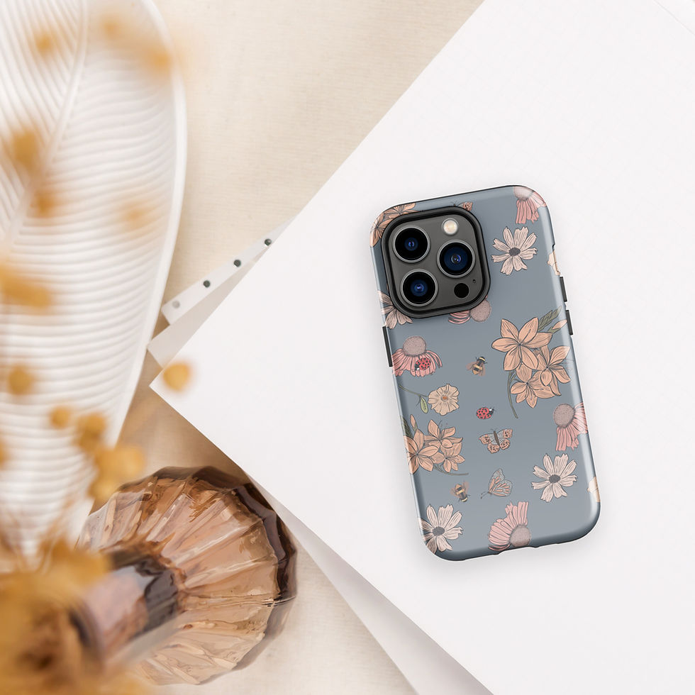 Thumbnail: Flowers LadyBugs IPhone Case Pastel Blue