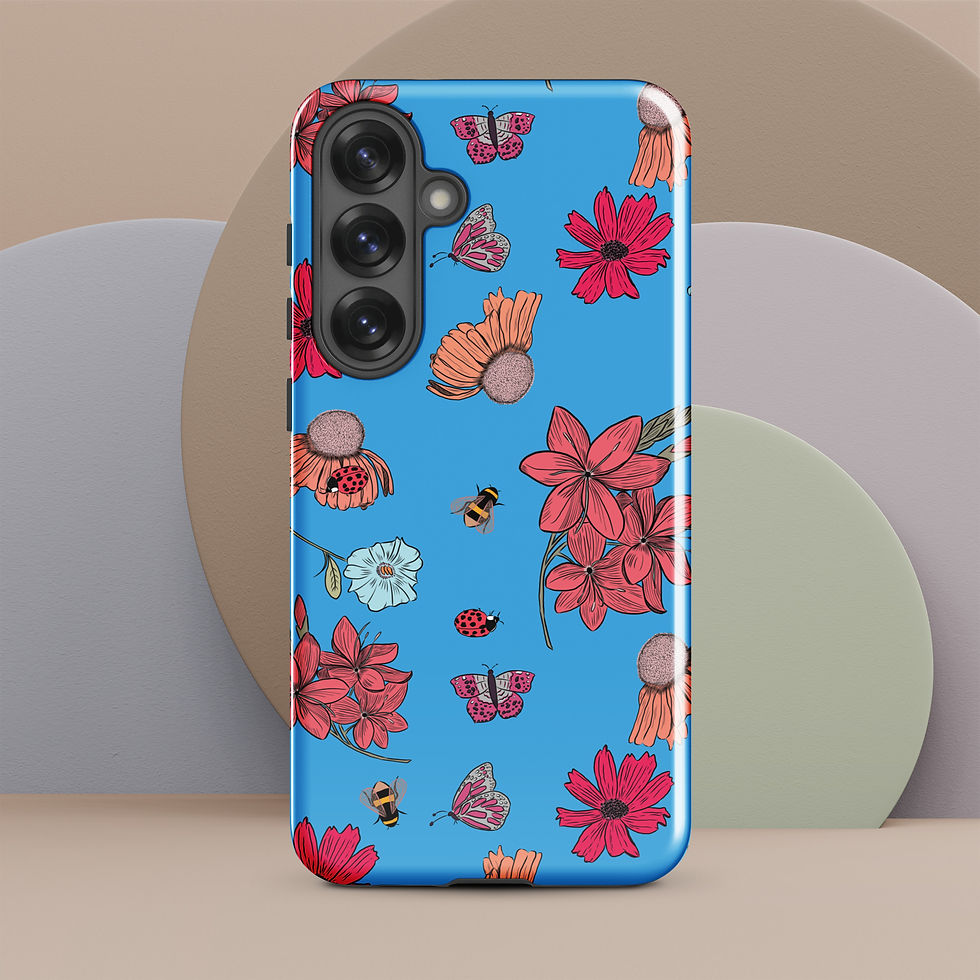 Thumbnail: Flowers LadyBugs Samsung Phone Case Pink Blue