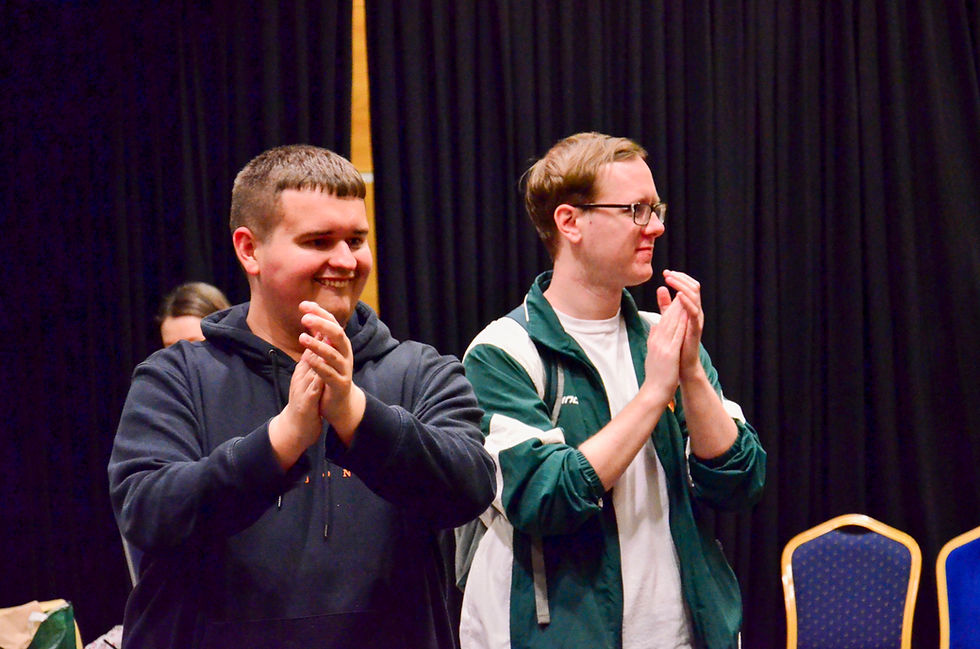 Luke Murtagh (runner-up) and Cormac Aams (winner) applaud the other participants after the final.
