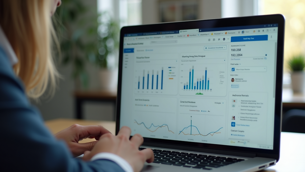 Close-up view of a laptop screen showing a school marketing campaign dashboard