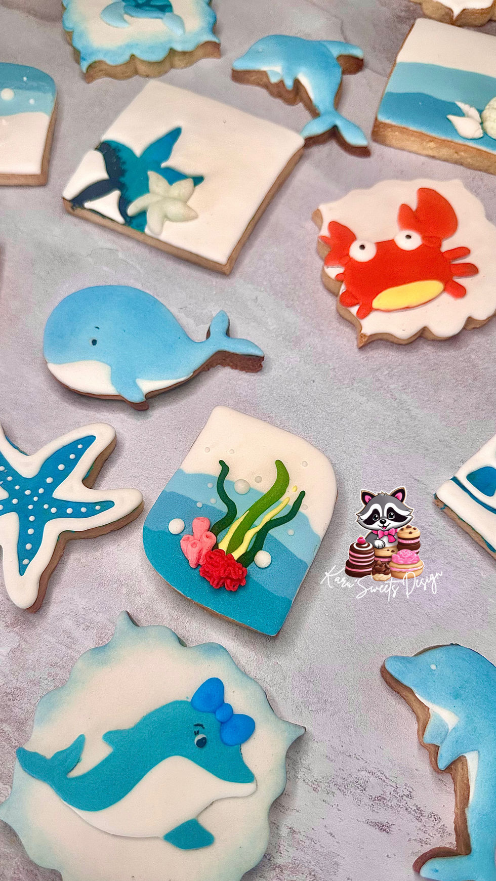 Biscuit tortue, crabe, plage, dauphin, algue, baleine