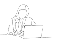single-line-drawing-businesswoman-typing-business-ideas-concept-laptop-while-sitting-premi