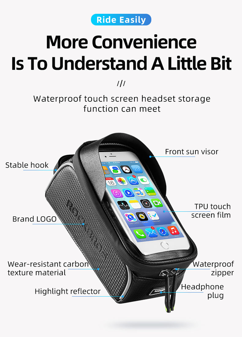 Thumbnail: ROCKBROS Bicycle Bag Waterproof Touch Screen Cycling Bag Top Front Tube Frame MT