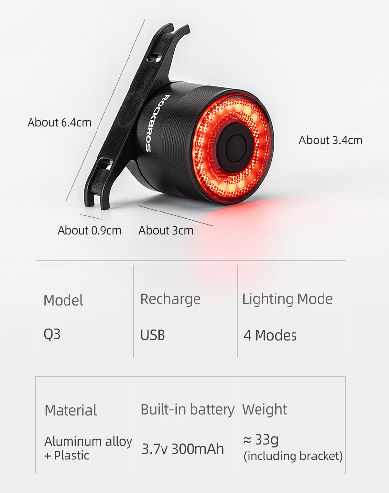 Thumbnail: ROCKBROS Smart Brake Bicycle Tail Light MTB Road Seatpost Saddle Bike Rear Light