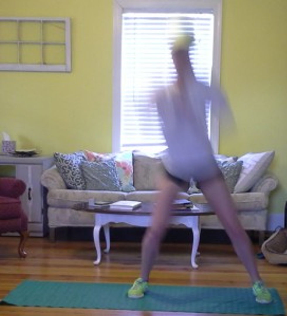 Push off from your outside leg and travel toward your inside leg. Just like the lunge jump, you are focusing your power UP.