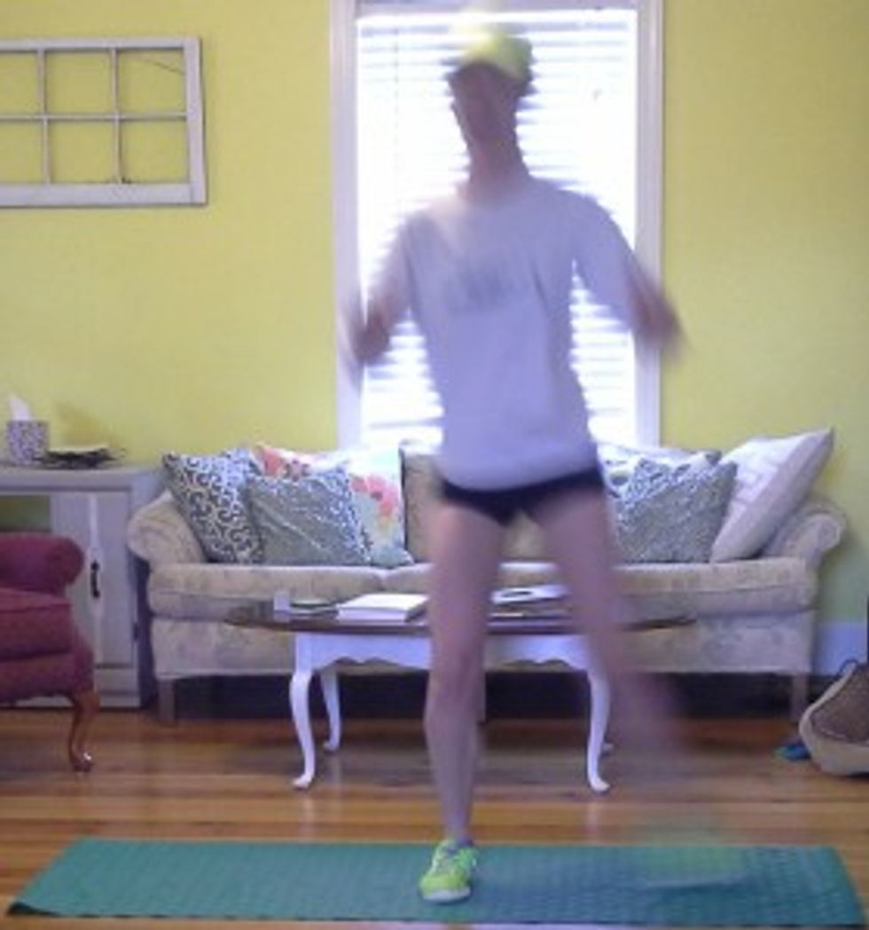 Shift your weight to your inside leg and trade feet. What was previously your outside leg is now your inside leg.