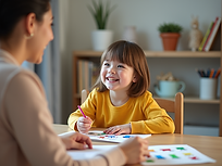 A child-smiles-brightly-during-a-speech-therapy-session-with-a-speech-therapist-holding-co