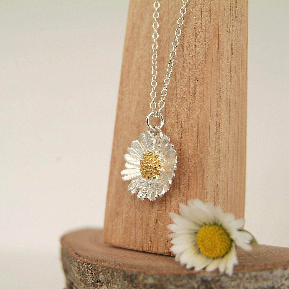 Thumbnail: silver daisy necklace, silver petals and gold centre - rock rose jewellery