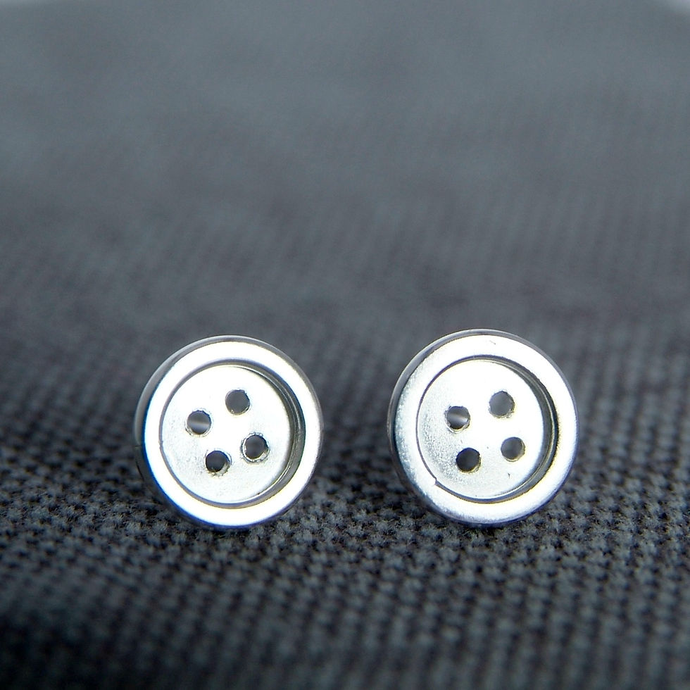 Thumbnail: Sewing Earrings, Silver Button Stud Earrings