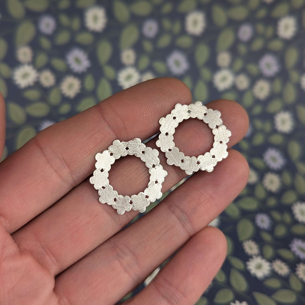 Thumbnail: silver flower earrings pair in a circle wreath shape by rock rose jewellery