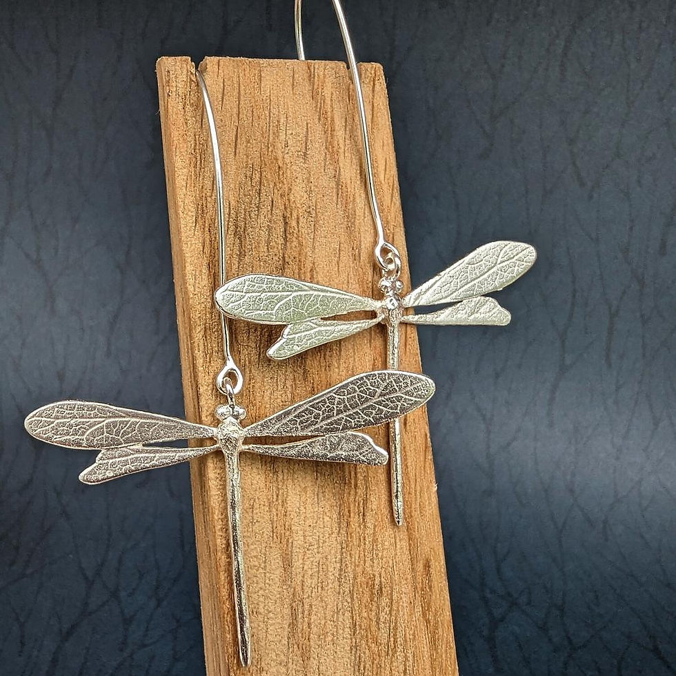 silver dragonfly long drop earrings - rock rose jewellery