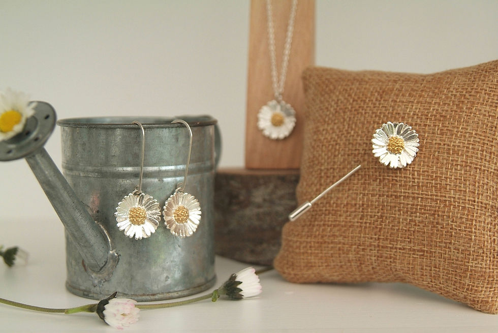 Thumbnail: silver daisy necklace, silver petals and gold centre - rock rose jewellery